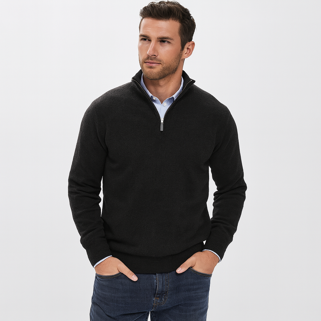 Men’s Plain Knit Cashmere Sweater with Funnel Neck