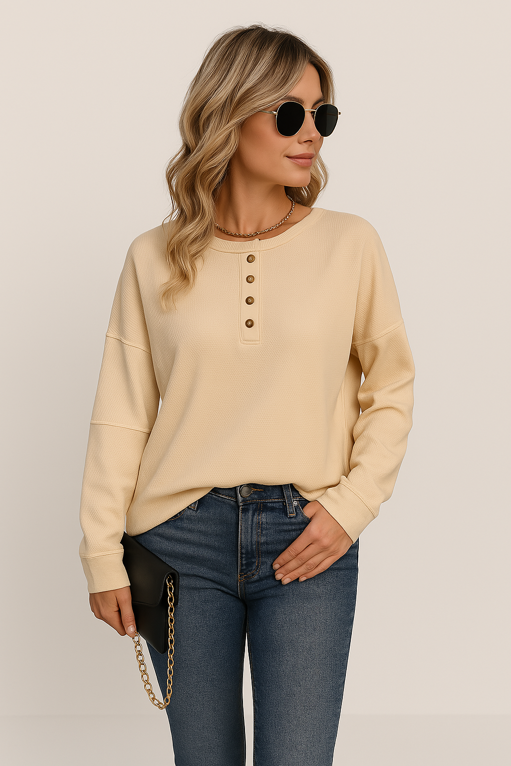 Cozy Women's Long Sleeve Waffle Weave Button Shirt - BritishElegance