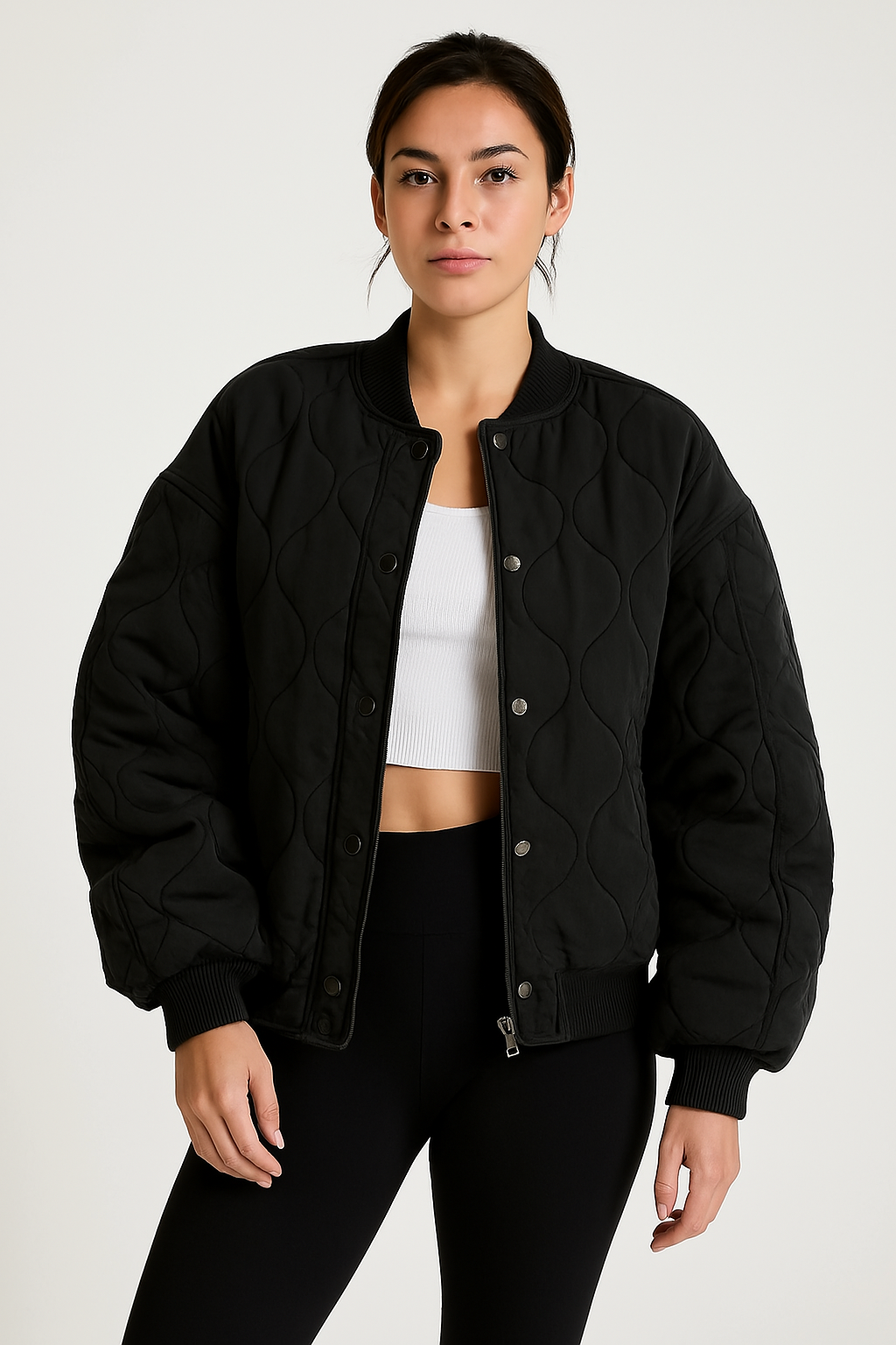 Women’s Quilted Snap Button Bomber Jacket
