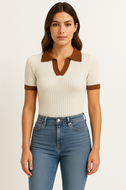 Slim Fit Women's Ribbed Polo Shirt - BritishElegance