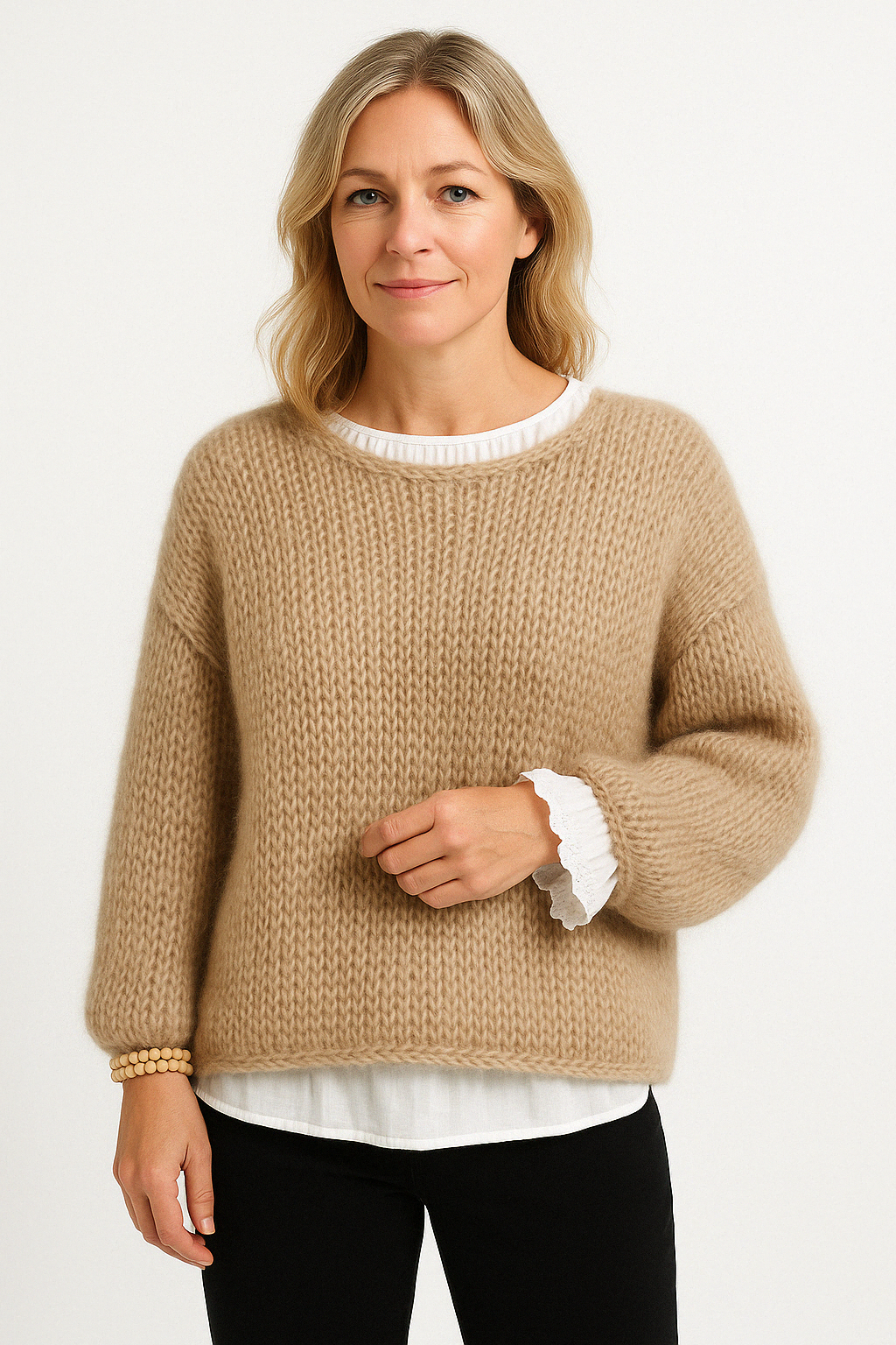 Soft Pink Relaxed Fit Crew Neck Sweater - BritishElegance