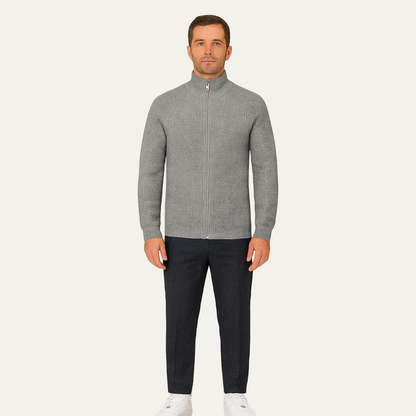 Men’s Ribbed Full Zip Stand Collar Knit Cardigan