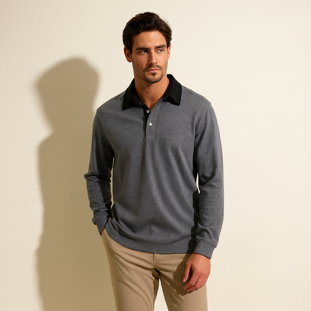 Men’s Classic Long Sleeves Contrast Collar Rugby Shirt
