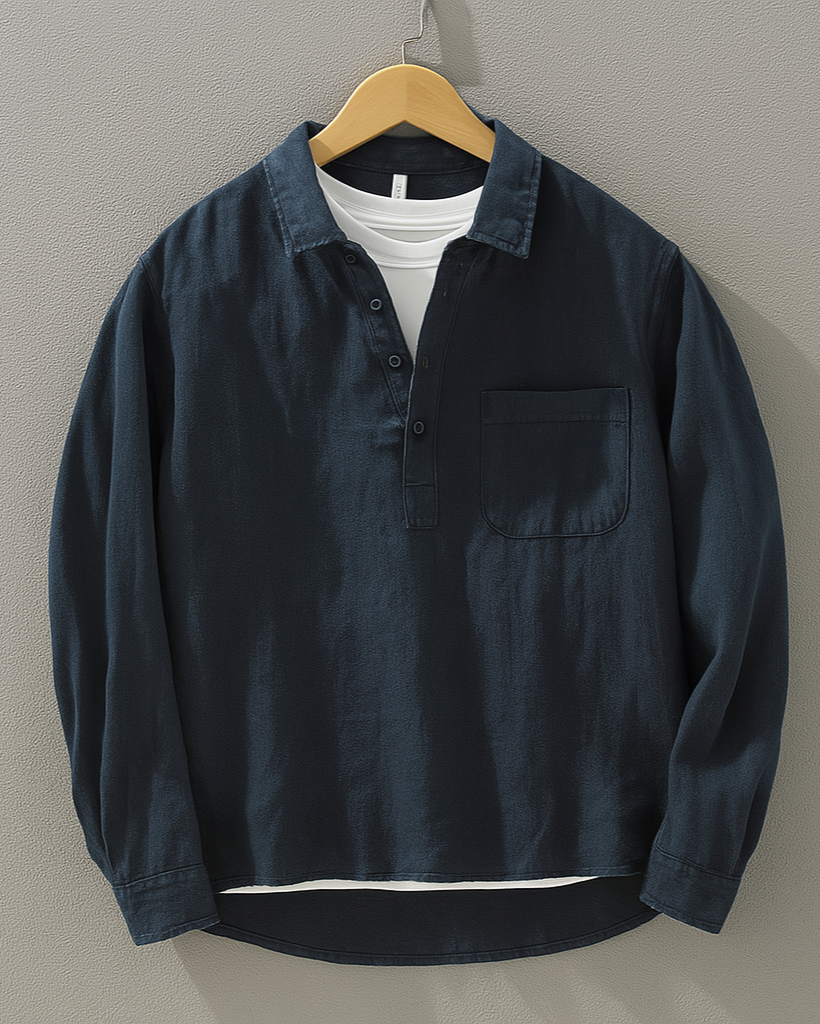 Men’s Casual Henley Shirt – Long Sleeve Cotton-Linen Pullover