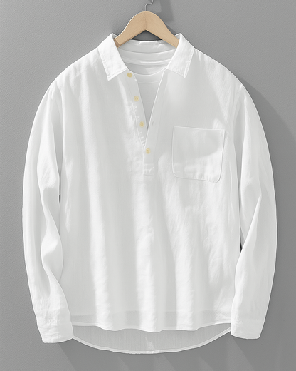Men’s Casual Henley Shirt – Long Sleeve Cotton-Linen Pullover