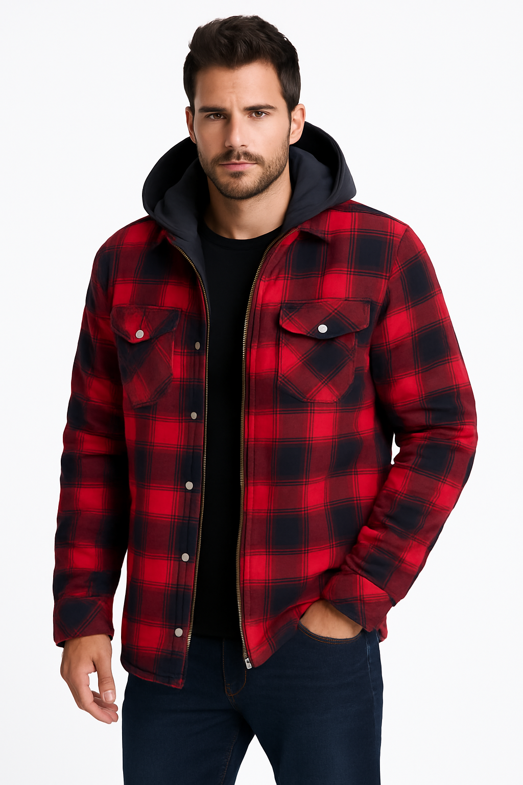 Men’s Plaid Heavyweight Hooded Flannel Shacket