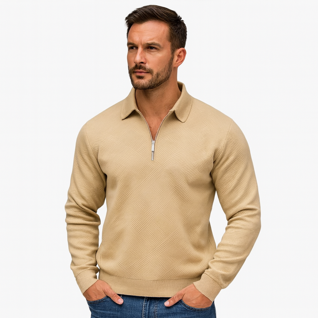 Men’s Textured Quarter Zip Polo Sweater