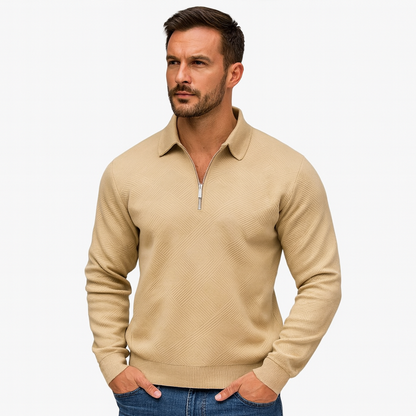 Men’s Textured Quarter Zip Polo Sweater