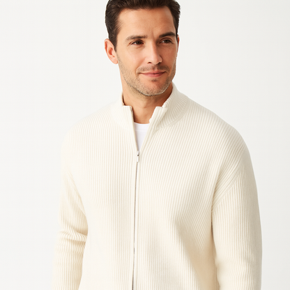 Men’s Full Zip Knit Cardigan with Short Stand Collar