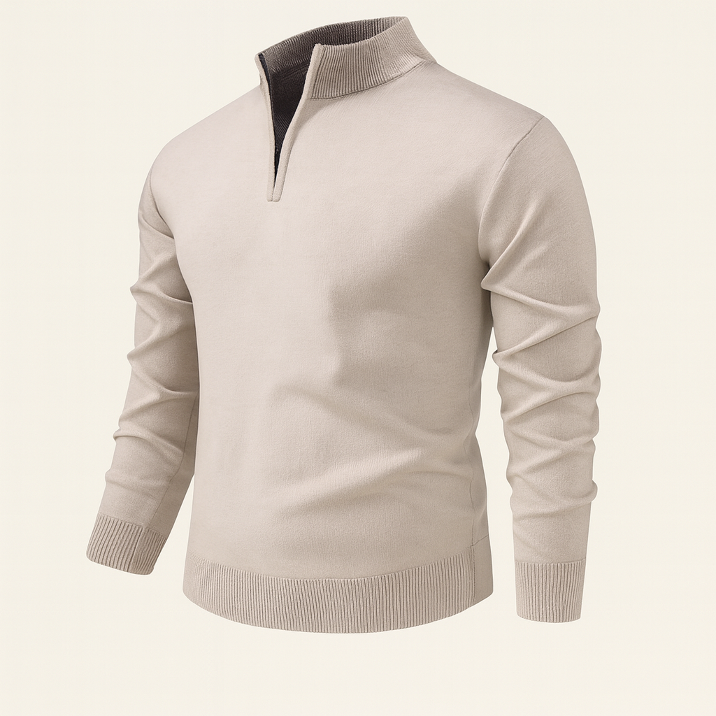 Men’s Solid Quarter Zip Stand Collar Pullover