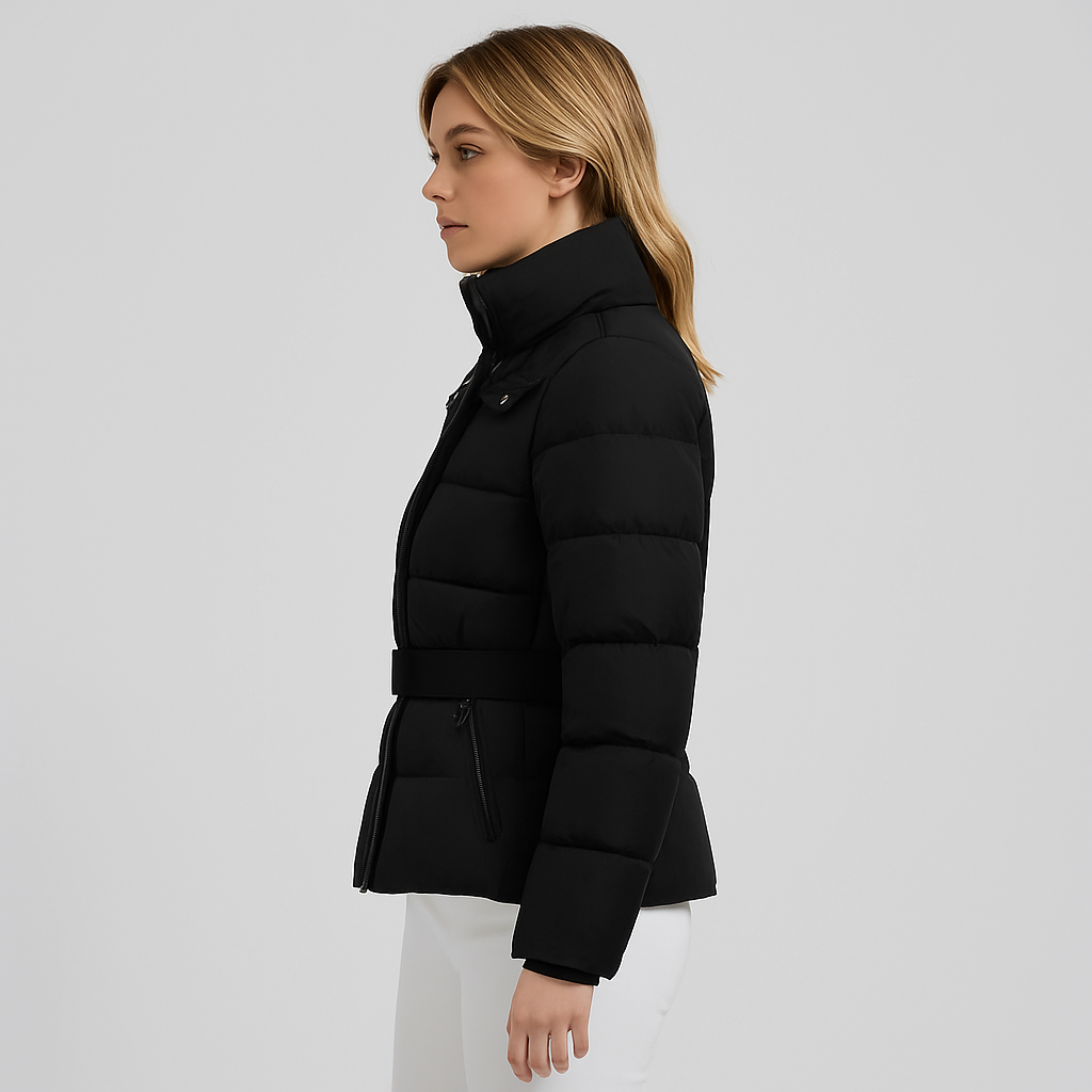 Jessica | Puffer Jacket - Quilted Belted Hip-Length Water-Resistant Outerwear for Women