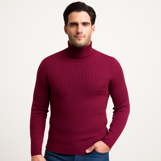 Men’s Fitted Cable Knit Turtleneck Sweater