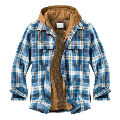 Checkered Fleece Jacket Men - Hooded & Insulated