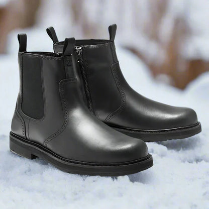 Zippered PU Leather Winter Chelsea Boots Men