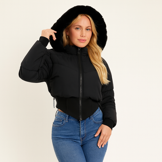 Claire | Cropped Down Jacket with Detachable Fur Collar