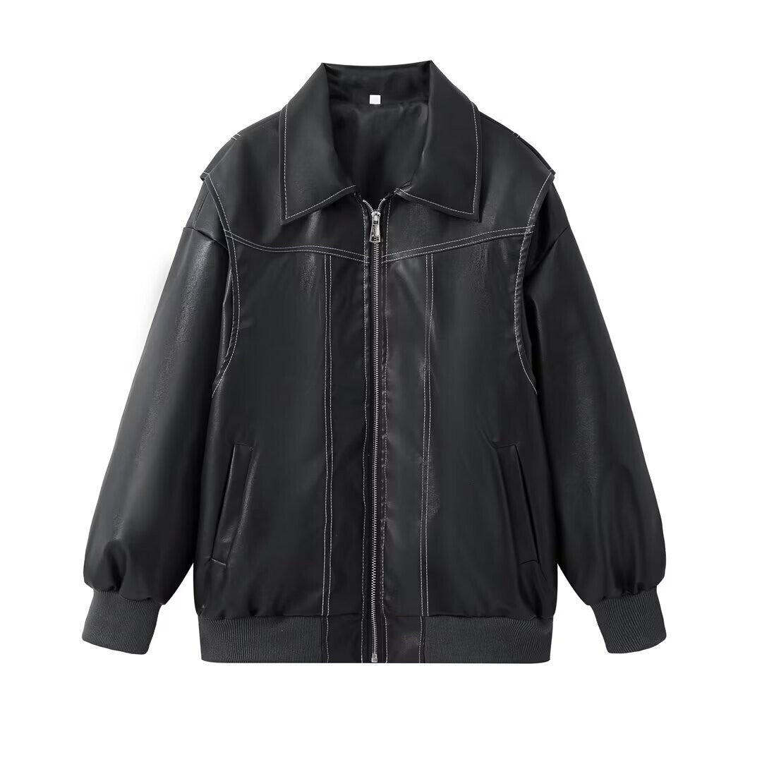 Clarisse | Women's Trendy Oversized Leather Jacket for Cold Weather