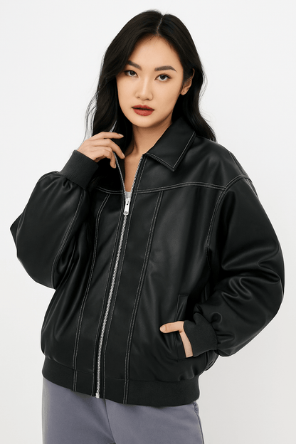 Clarisse | Women's Trendy Oversized Leather Jacket for Cold Weather