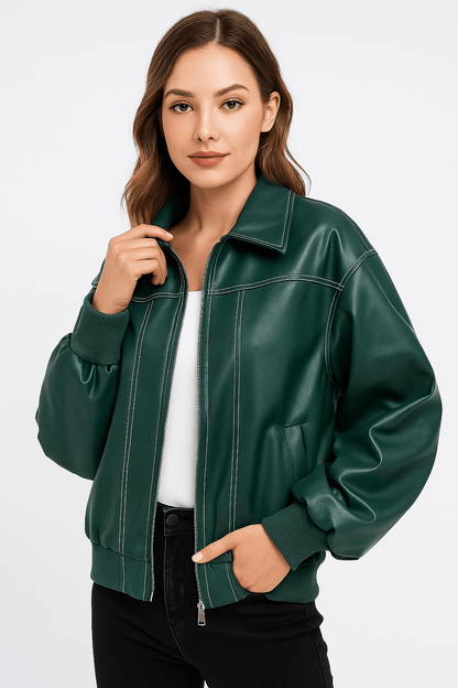 Clarisse | Women's Trendy Oversized Leather Jacket for Cold Weather
