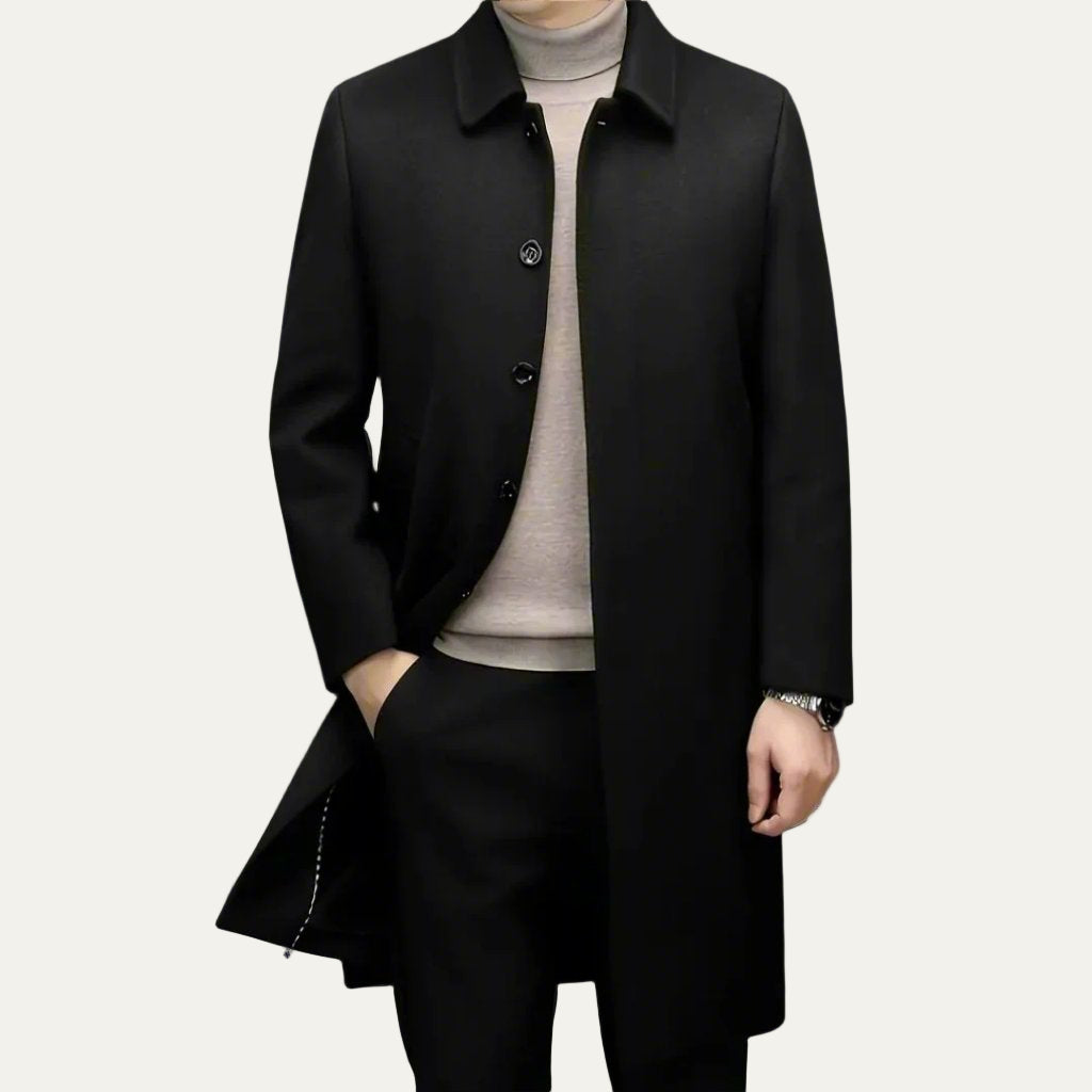 Men’s Classic Long Wool Single Breasted Topcoat