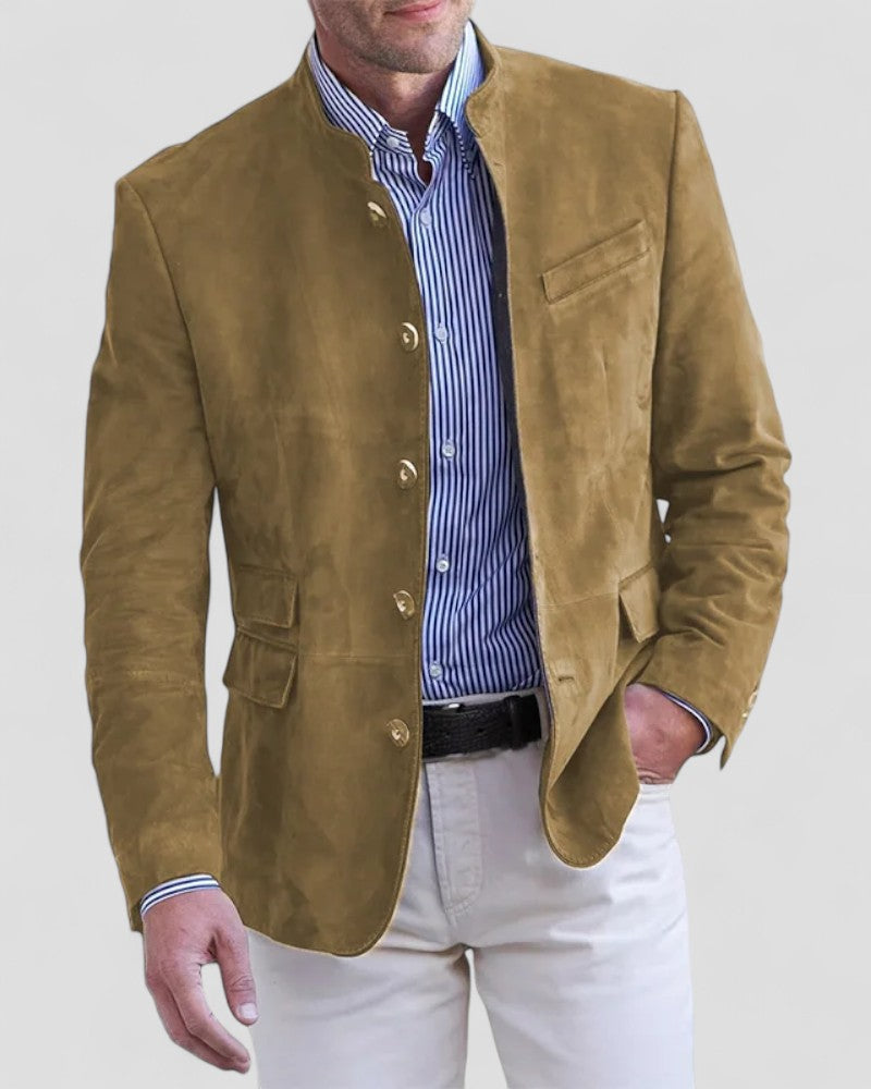 Men’s Suede Mandarin Collar Blazer