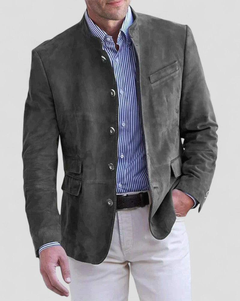 Men’s Suede Mandarin Collar Blazer