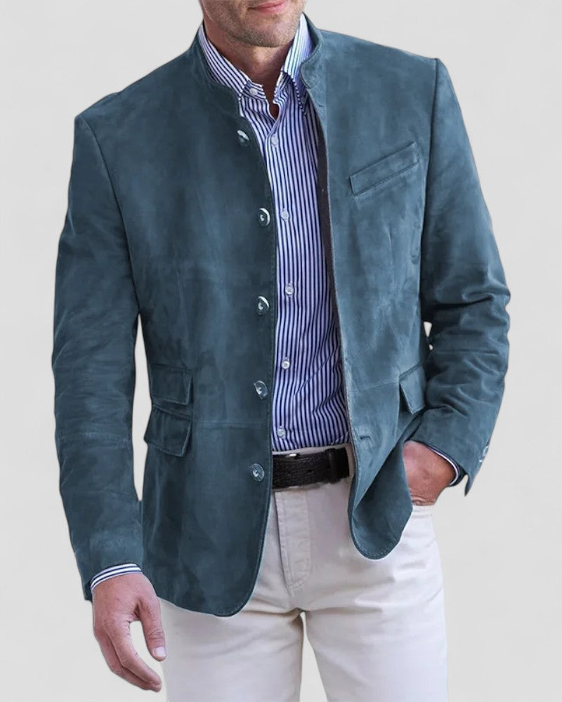 Men’s Suede Mandarin Collar Blazer