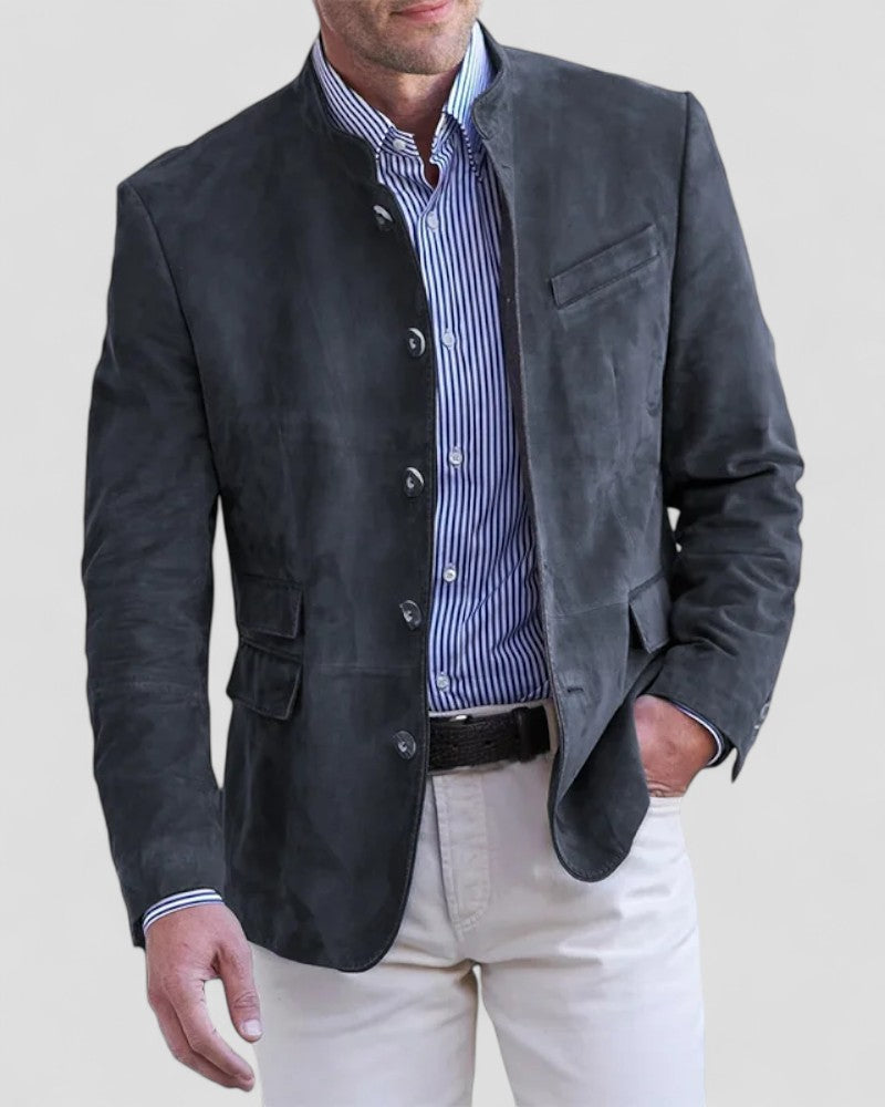 Men’s Suede Mandarin Collar Blazer