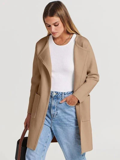 Whitney | Women’s Wool Blend Coat – Classic Knee-Length Design with Wide Lapel for Everyday Elegance