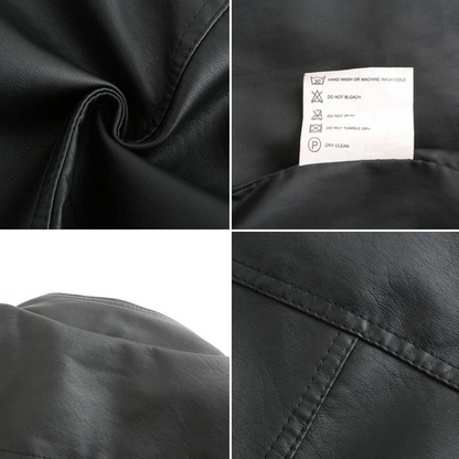 PU leather jacket with stand-up collar for women