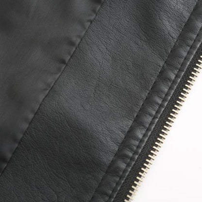 PU leather jacket with stand-up collar for women