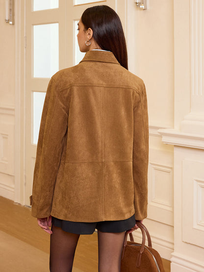 Akira | Collared Button-Front Suede Blazer