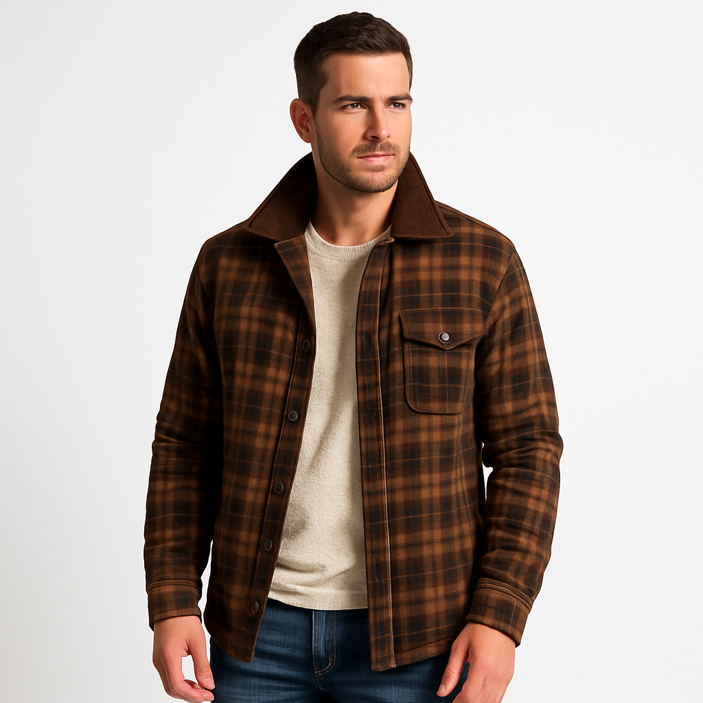 Men’s Plaid Sherpa Lined Flannel Shirt Jacket
