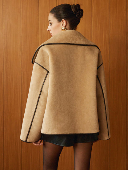 Angelica | Contrast Piping Shift Minky Coat