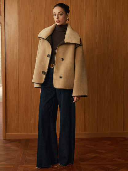 Angelica | Contrast Piping Shift Minky Coat