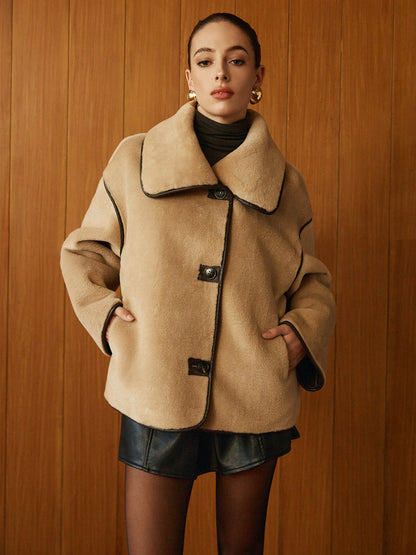Angelica | Contrast Piping Shift Minky Coat