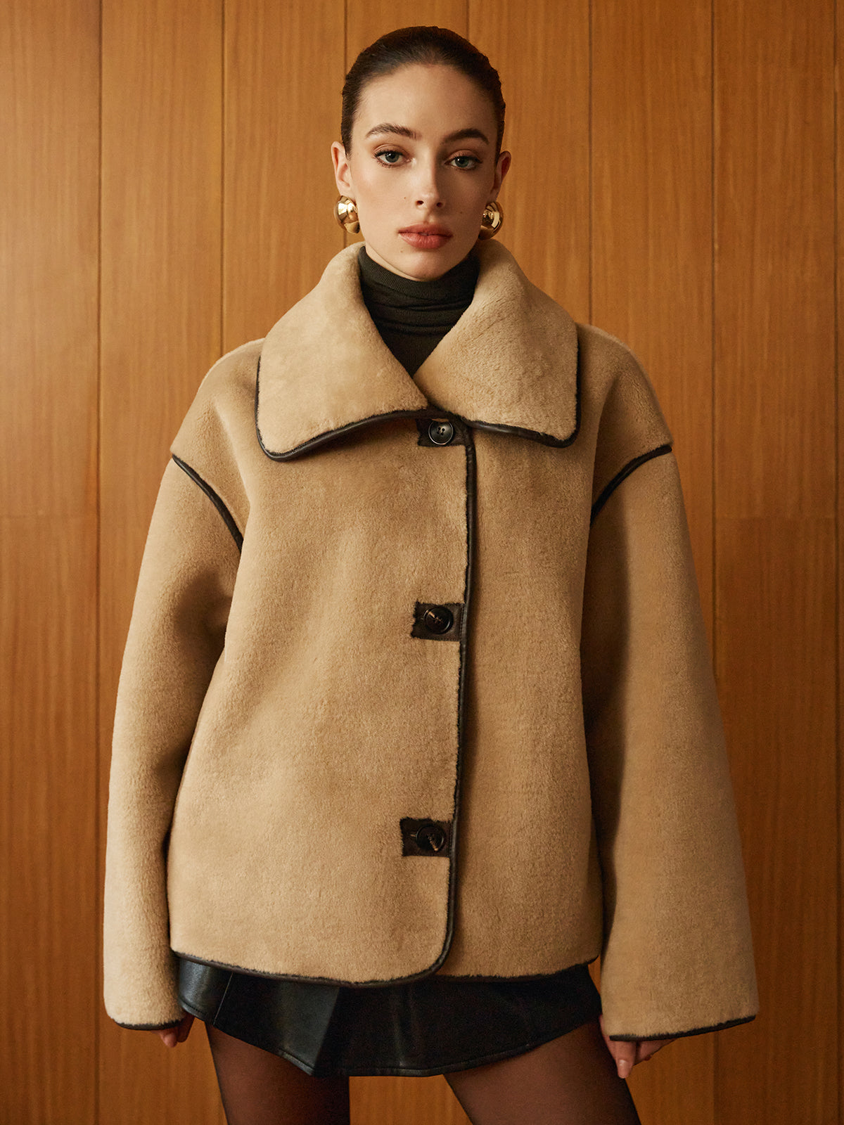 Angelica | Contrast Piping Shift Minky Coat