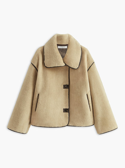 Angelica | Contrast Piping Shift Minky Coat