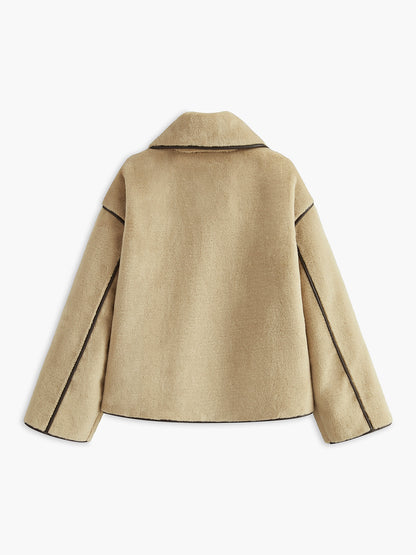 Angelica | Contrast Piping Shift Minky Coat