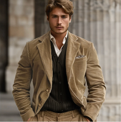 Corduroy Blend Blazer - Raised Rib Texture & Tailored Shape