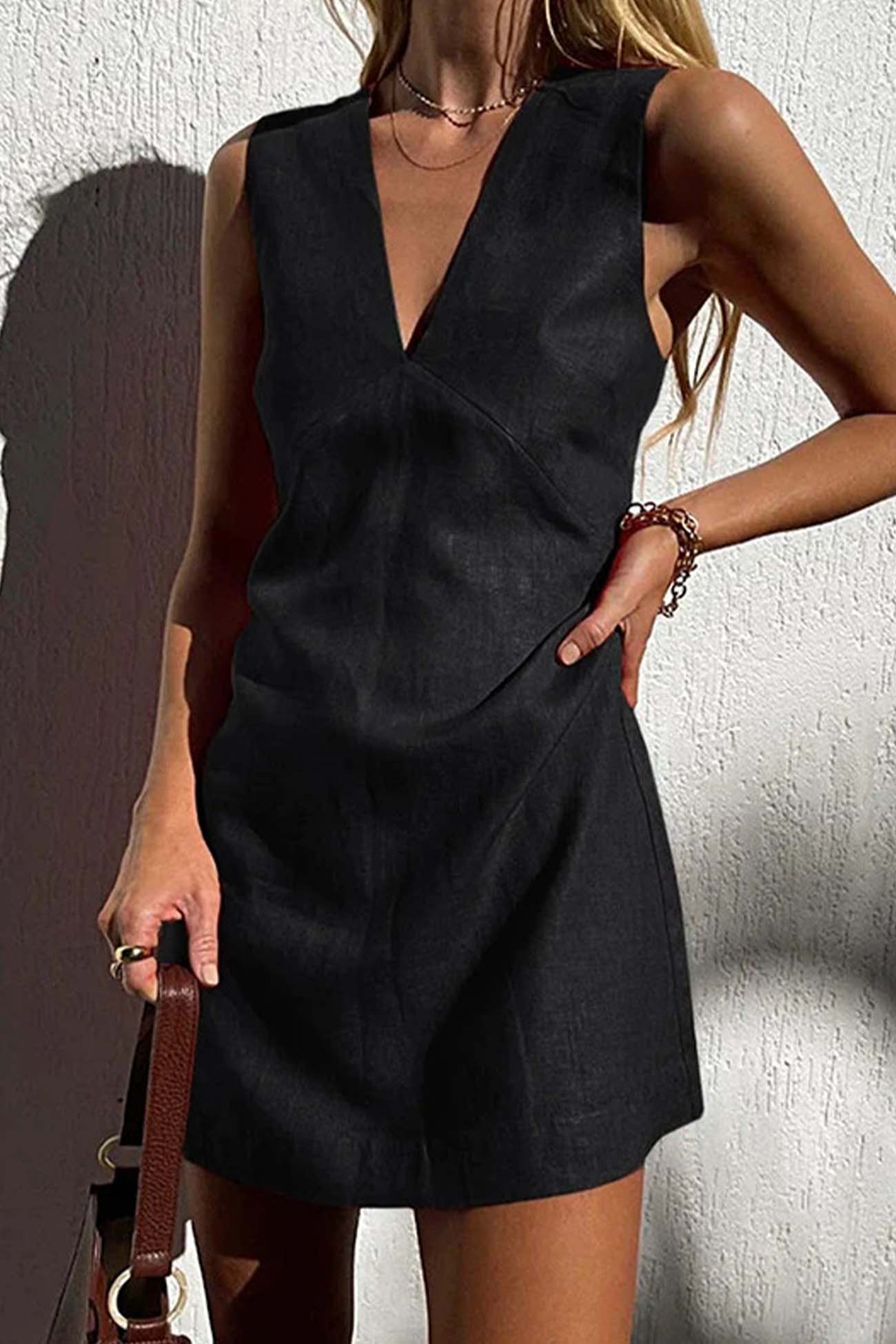 Women's Casual Sleeveless Summer Dress with V Neck