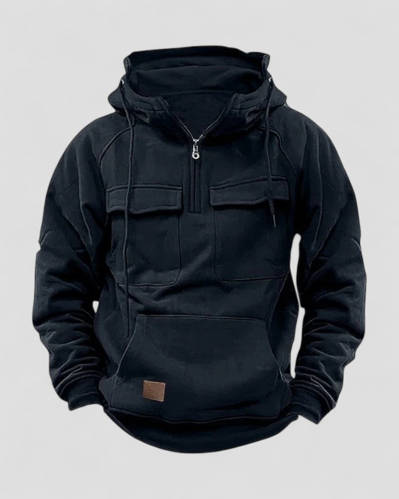 Cotton Blend Premium Winter Half Zip Hoodie for Men with Utility Pockets