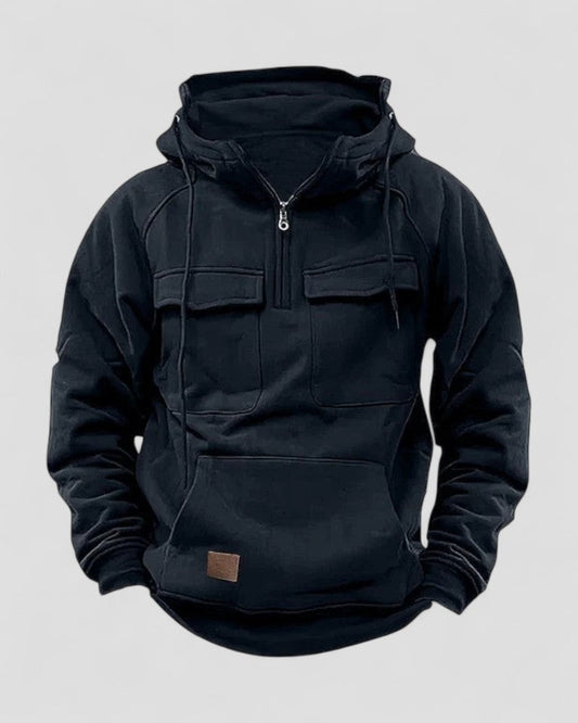 Cotton Blend Premium Winter Half Zip Hoodie for Men with Utility Pockets