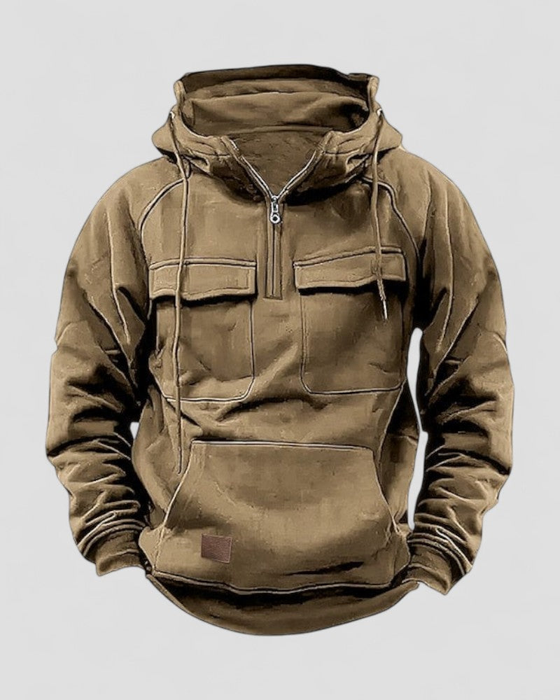 Cotton Blend Premium Winter Half Zip Hoodie for Men with Utility Pockets