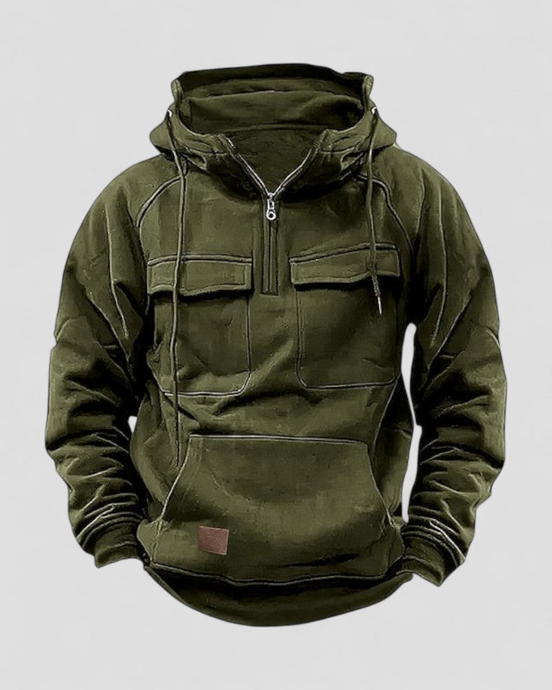 Cotton Blend Premium Winter Half Zip Hoodie for Men with Utility Pockets