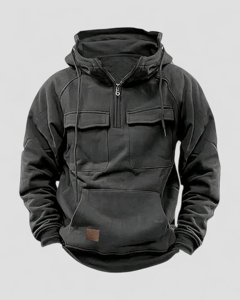Cotton Blend Premium Winter Half Zip Hoodie for Men with Utility Pockets