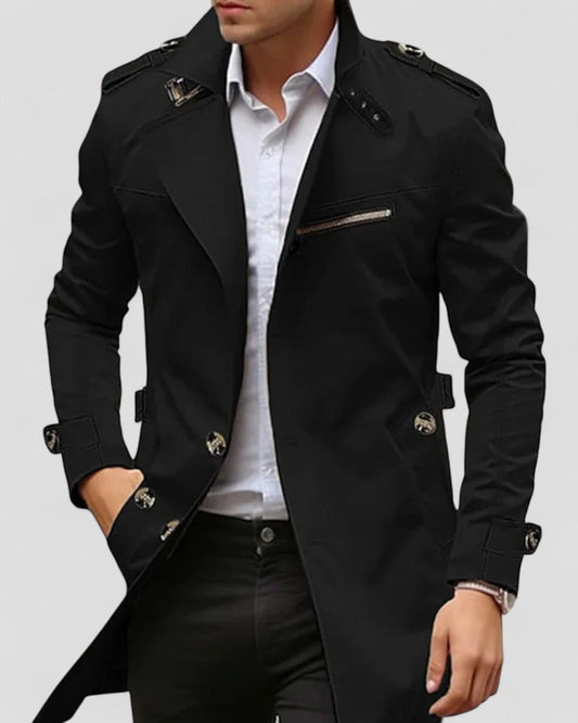 Men’s Asymmetrical Buckle Trench Coat