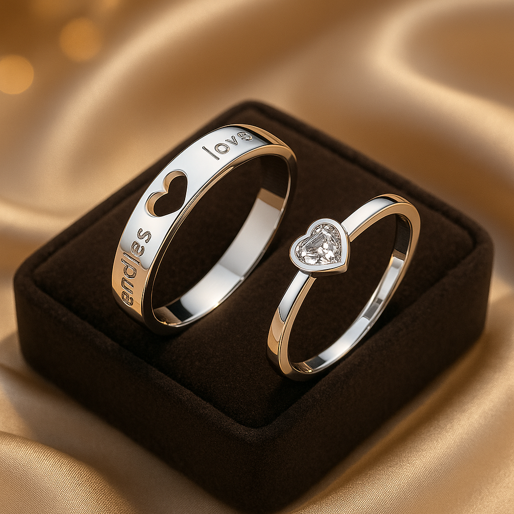 Lovely Pair Heart Ring Set for Him Her - BritishElegance