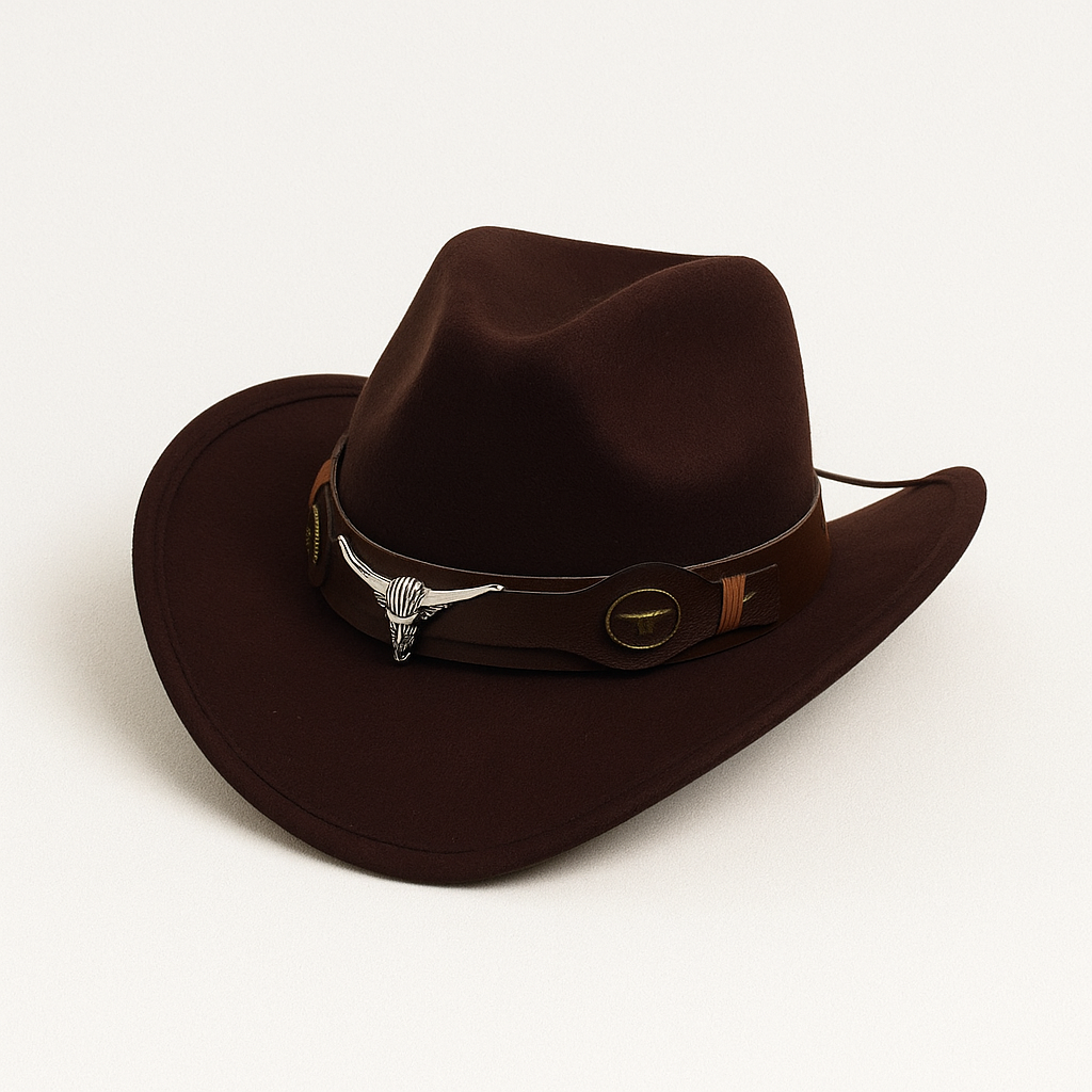 Cowboy Hat | Classic Model | Vegan Leather & Braided Chinstrap | Adjustable Design