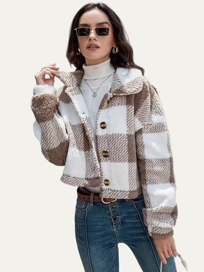 Women’s Plush Button-Front Cropped Shacket