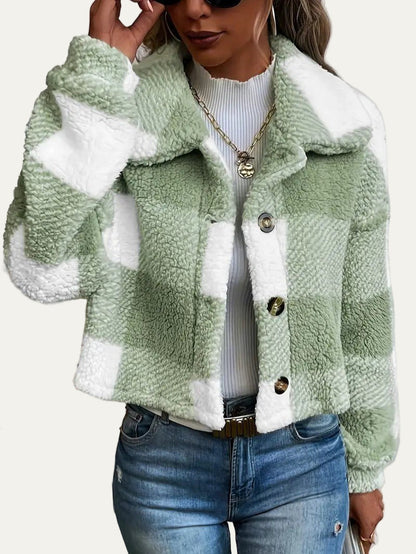 Women’s Plush Button-Front Cropped Shacket